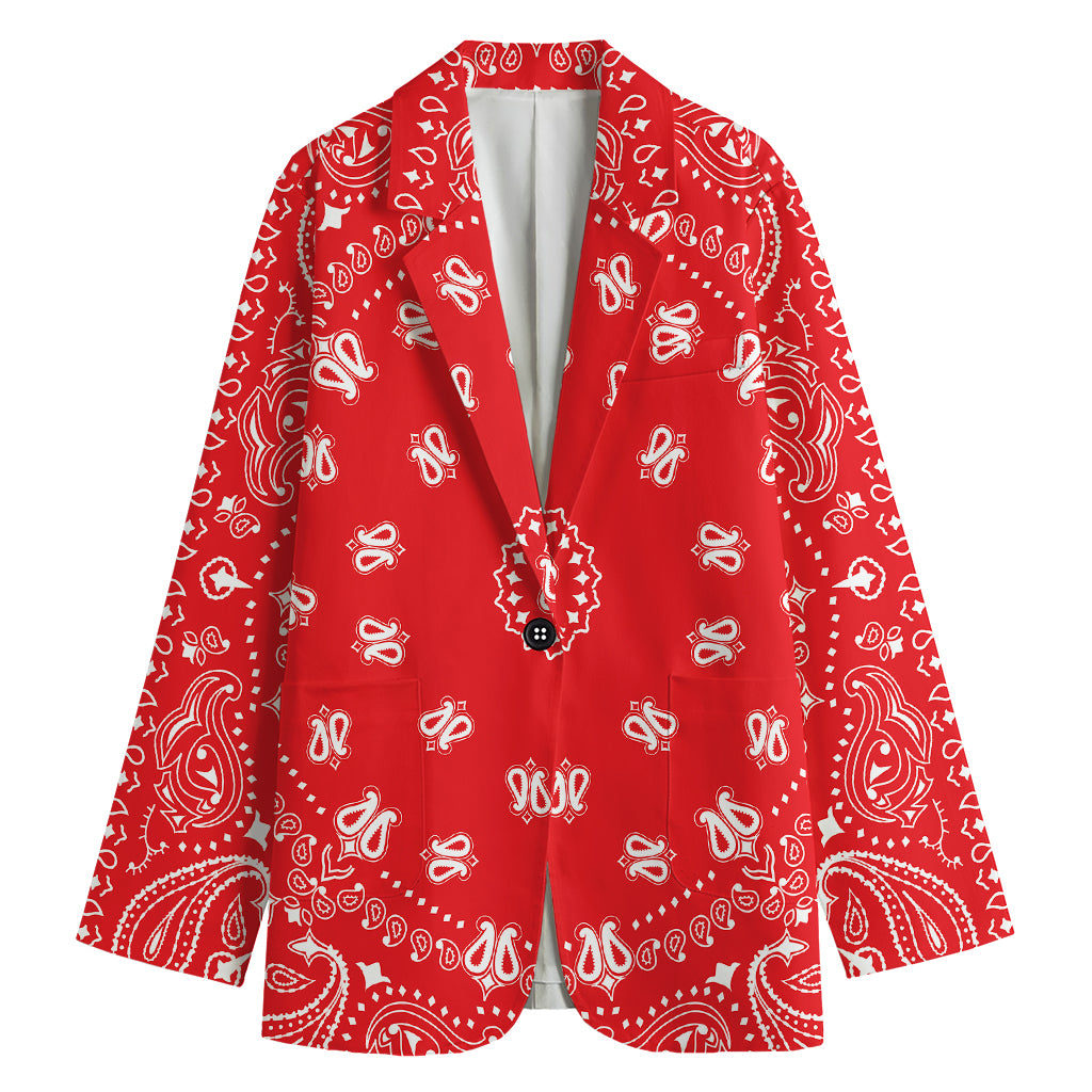 Red Paisley Bandana Print Women's Cotton Blazer
