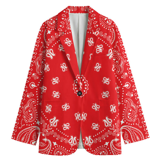 Red Paisley Bandana Print Women's Cotton Blazer