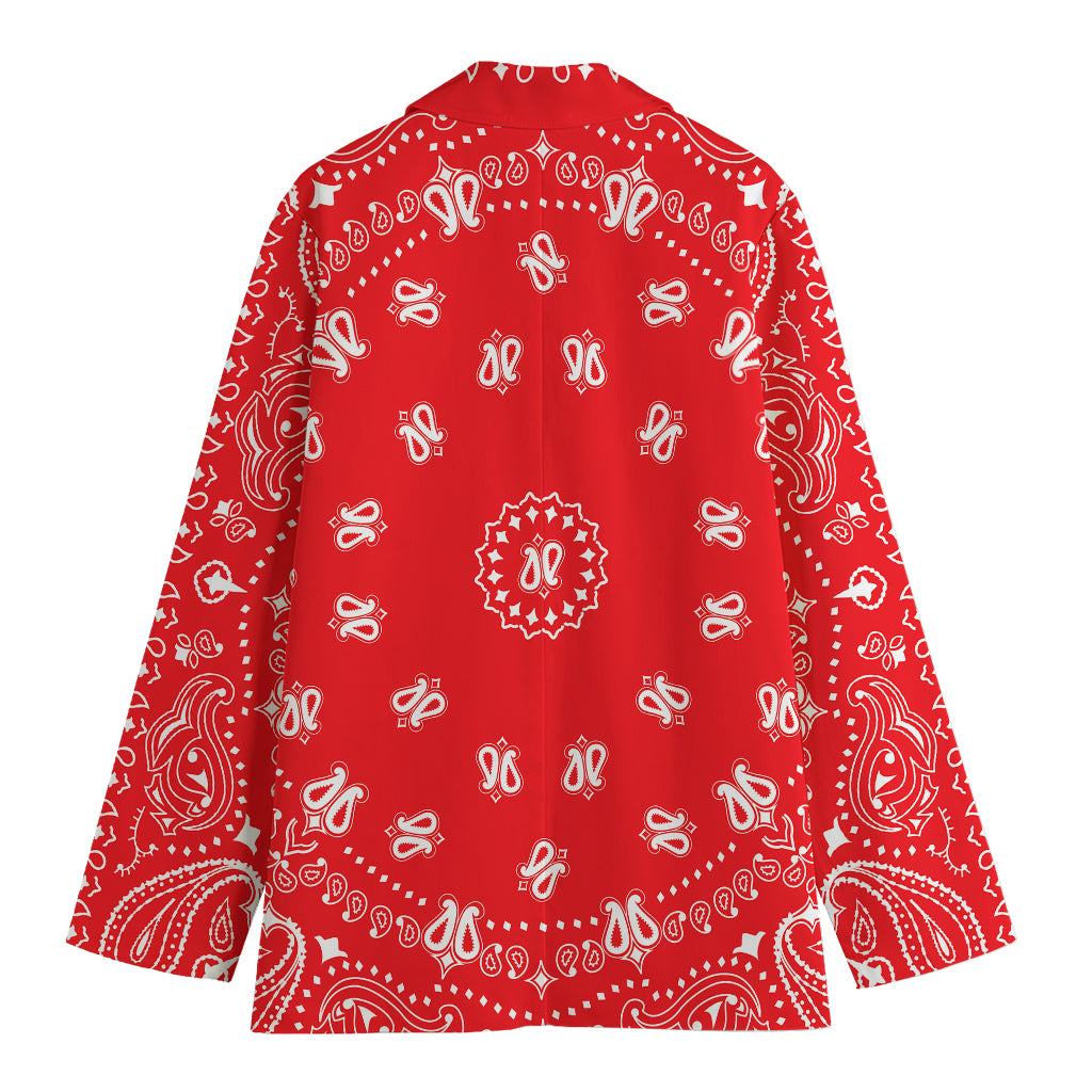 Red Paisley Bandana Print Women's Cotton Blazer
