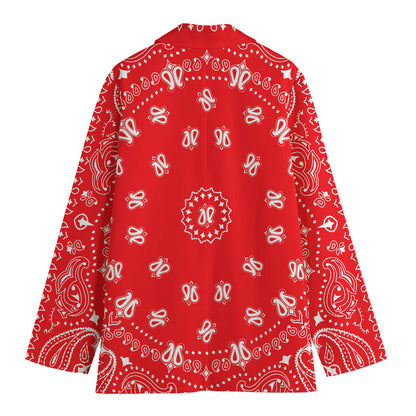 Red Paisley Bandana Print Women's Cotton Blazer
