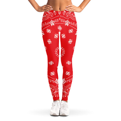 Red Paisley Bandana Print Women's Leggings