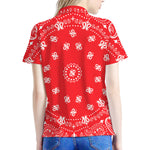 Red Paisley Bandana Print Women's Polo Shirt