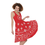 Red Paisley Bandana Print Women's Sleeveless Dress