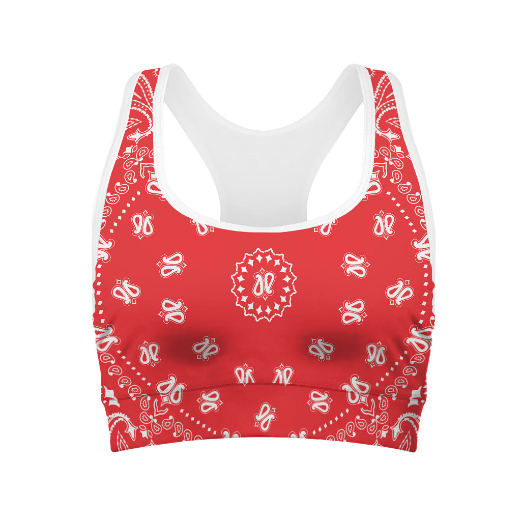 Red Paisley Bandana Print Women's Sports Bra
