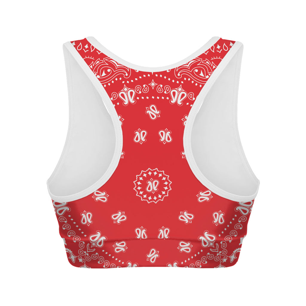 Red Paisley Bandana Print Women's Sports Bra