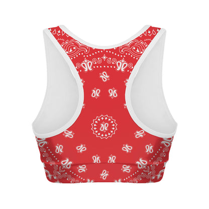 Red Paisley Bandana Print Women's Sports Bra