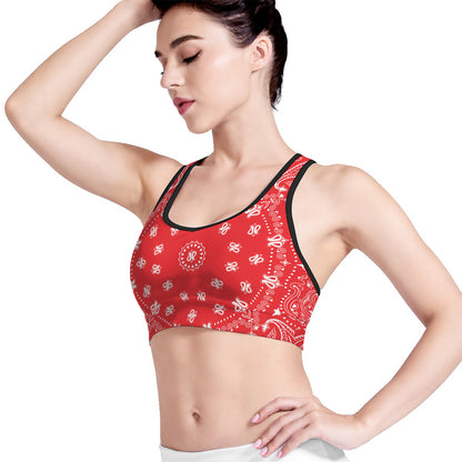 Red Paisley Bandana Print Women's Sports Bra