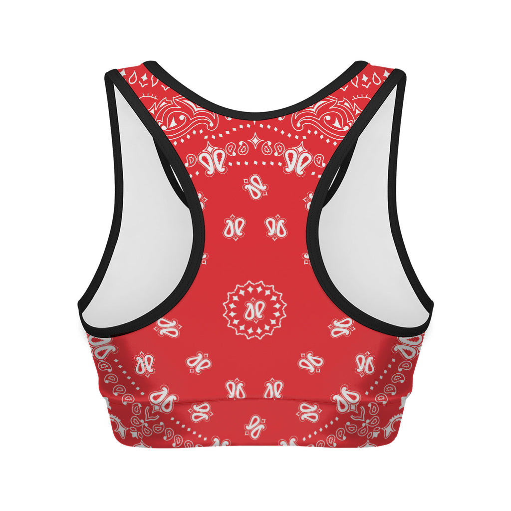 Red Paisley Bandana Print Women's Sports Bra