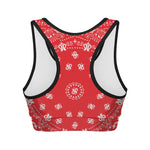 Red Paisley Bandana Print Women's Sports Bra