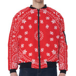Red Paisley Bandana Print Zip Sleeve Bomber Jacket