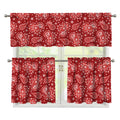 Red Paisley Pattern Print 3 Piece Kitchen Curtains