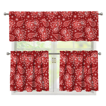 Red Paisley Pattern Print 3 Piece Kitchen Curtains