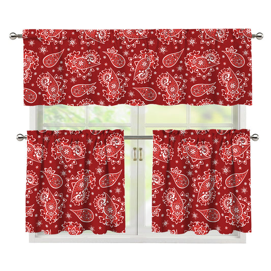Red Paisley Pattern Print 3 Piece Kitchen Curtains