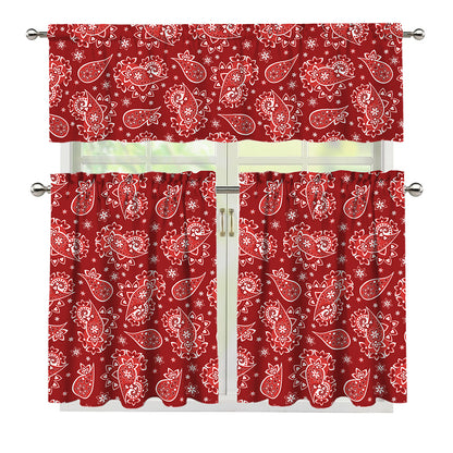 Red Paisley Pattern Print 3 Piece Kitchen Curtains