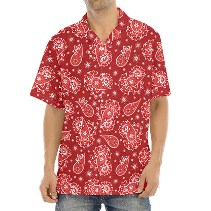 Red Paisley Pattern Print Aloha Shirt