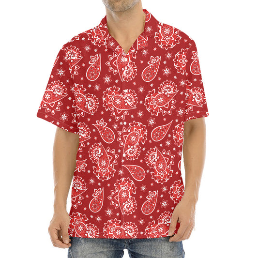 Red Paisley Pattern Print Aloha Shirt