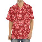 Red Paisley Pattern Print Aloha Shirt