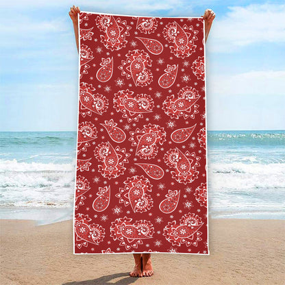 Red Paisley Pattern Print Beach Towel