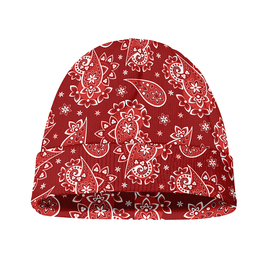 Red Paisley Pattern Print Beanie