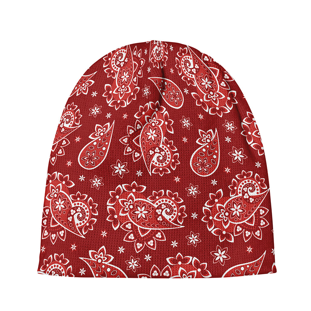 Red Paisley Pattern Print Beanie