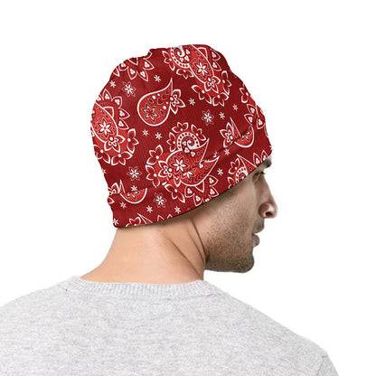 Red Paisley Pattern Print Beanie