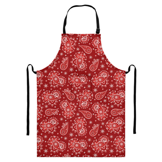 Red Paisley Pattern Print Bib Apron With Pocket