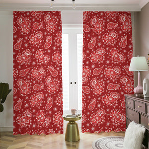 Red Paisley Pattern Print Blackout Pencil Pleat Curtains