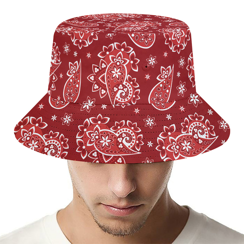 Red Paisley Pattern Print Bucket Hat