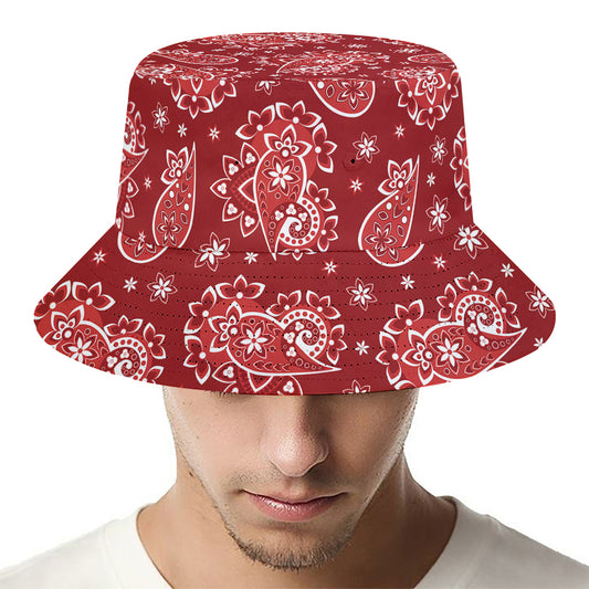 Red Paisley Pattern Print Bucket Hat