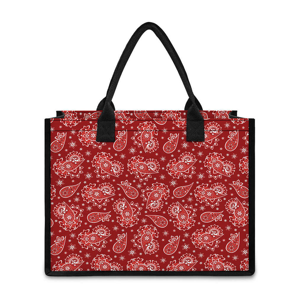 Red Paisley Pattern Print Canvas Tote Bag
