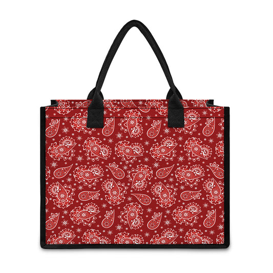 Red Paisley Pattern Print Canvas Tote Bag