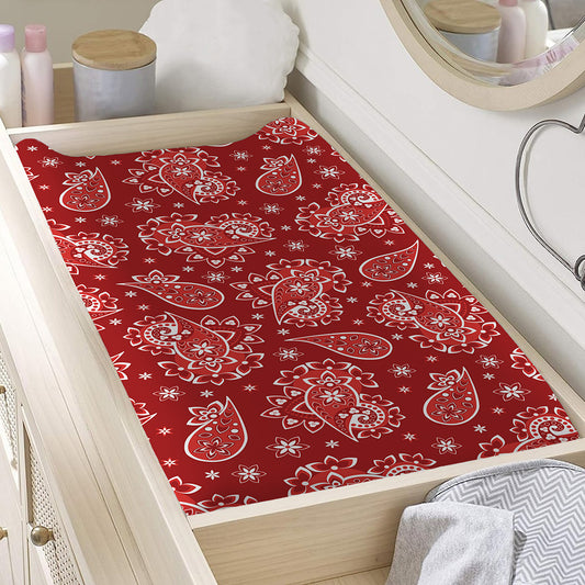 Red Paisley Pattern Print Changing Pad Cover