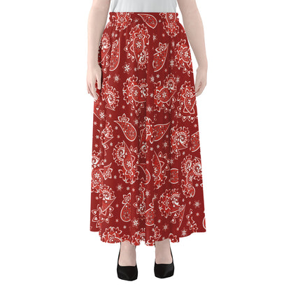 Red Paisley Pattern Print Chiffon Maxi Skirt