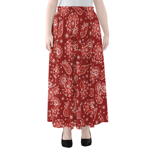 Red Paisley Pattern Print Chiffon Maxi Skirt