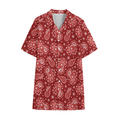 Red Paisley Pattern Print Cotton Hawaiian Shirt