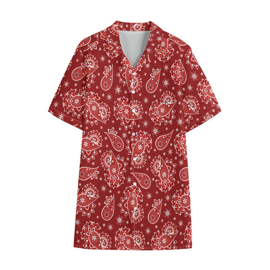 Red Paisley Pattern Print Cotton Hawaiian Shirt