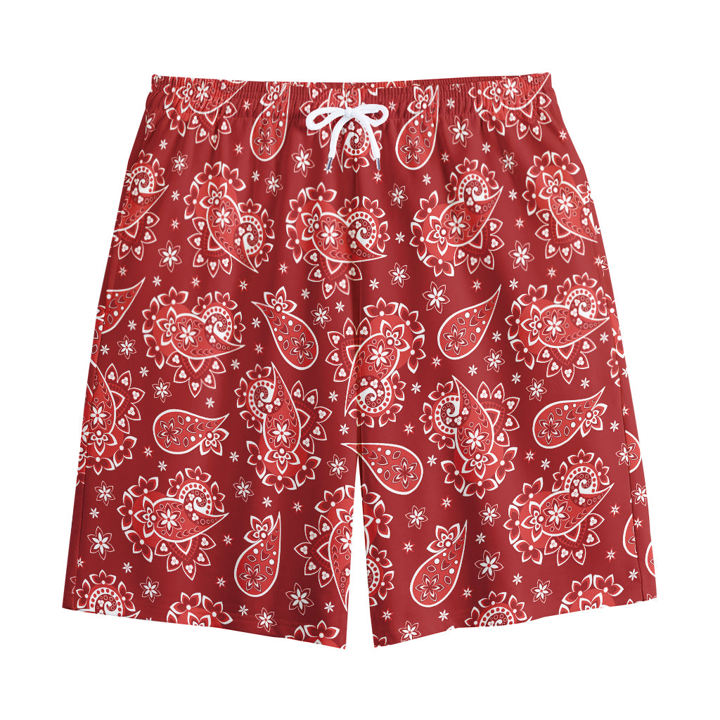 Red Paisley Pattern Print Cotton Shorts