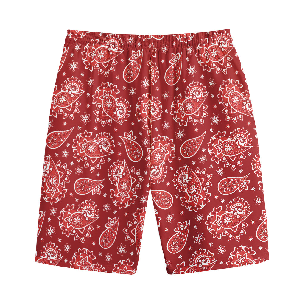 Red Paisley Pattern Print Cotton Shorts