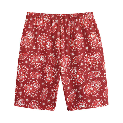 Red Paisley Pattern Print Cotton Shorts