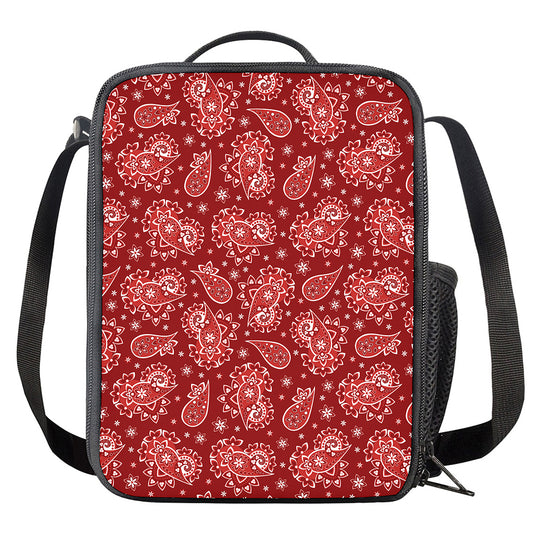 Red Paisley Pattern Print Crossbody Lunch Bag