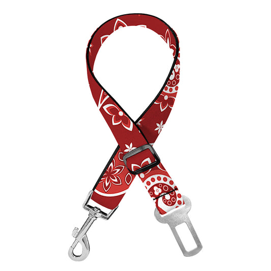 Red Paisley Pattern Print Dog Seat Belt