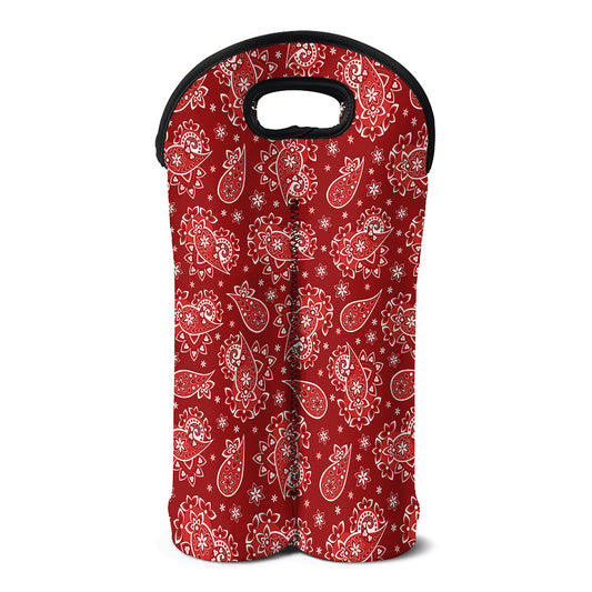 Red Paisley Pattern Print Double Neoprene Wine Tote