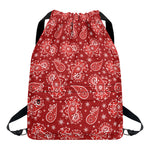Red Paisley Pattern Print Drawstring Backpack