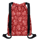 Red Paisley Pattern Print Drawstring Backpack