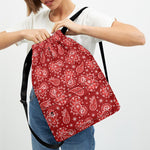 Red Paisley Pattern Print Drawstring Backpack