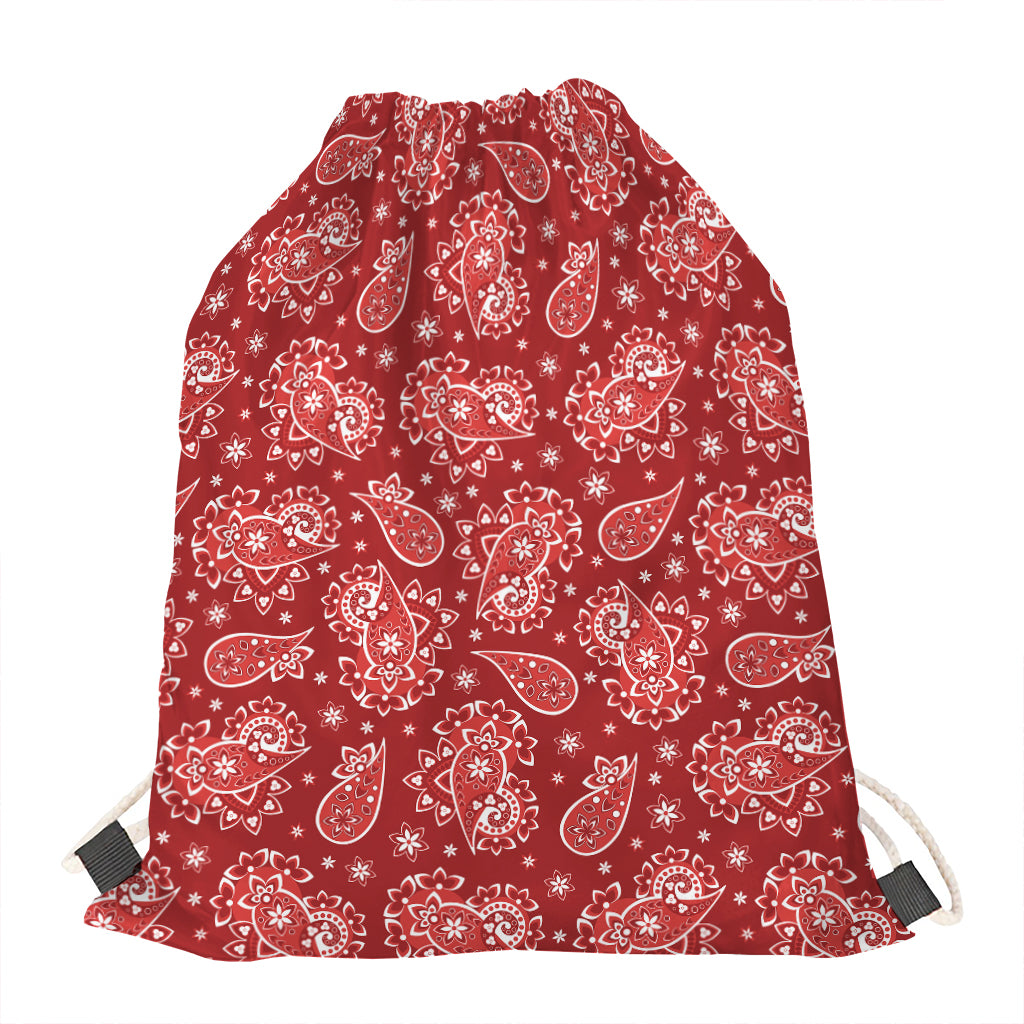Red Paisley Pattern Print Drawstring Bag