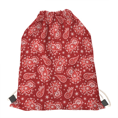 Red Paisley Pattern Print Drawstring Bag