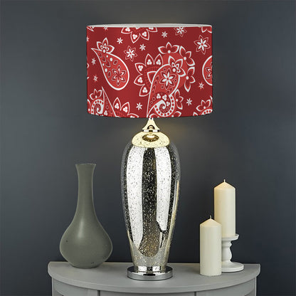 Red Paisley Pattern Print Drum Lamp Shade