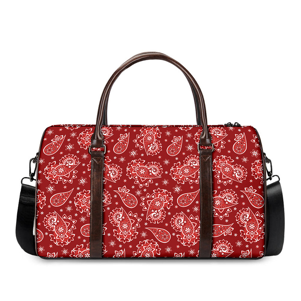 Red Paisley Pattern Print Duffle Bag
