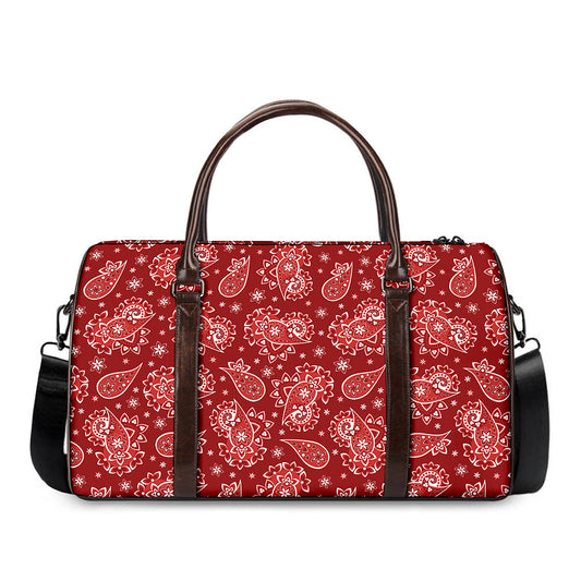 Red Paisley Pattern Print Duffle Bag